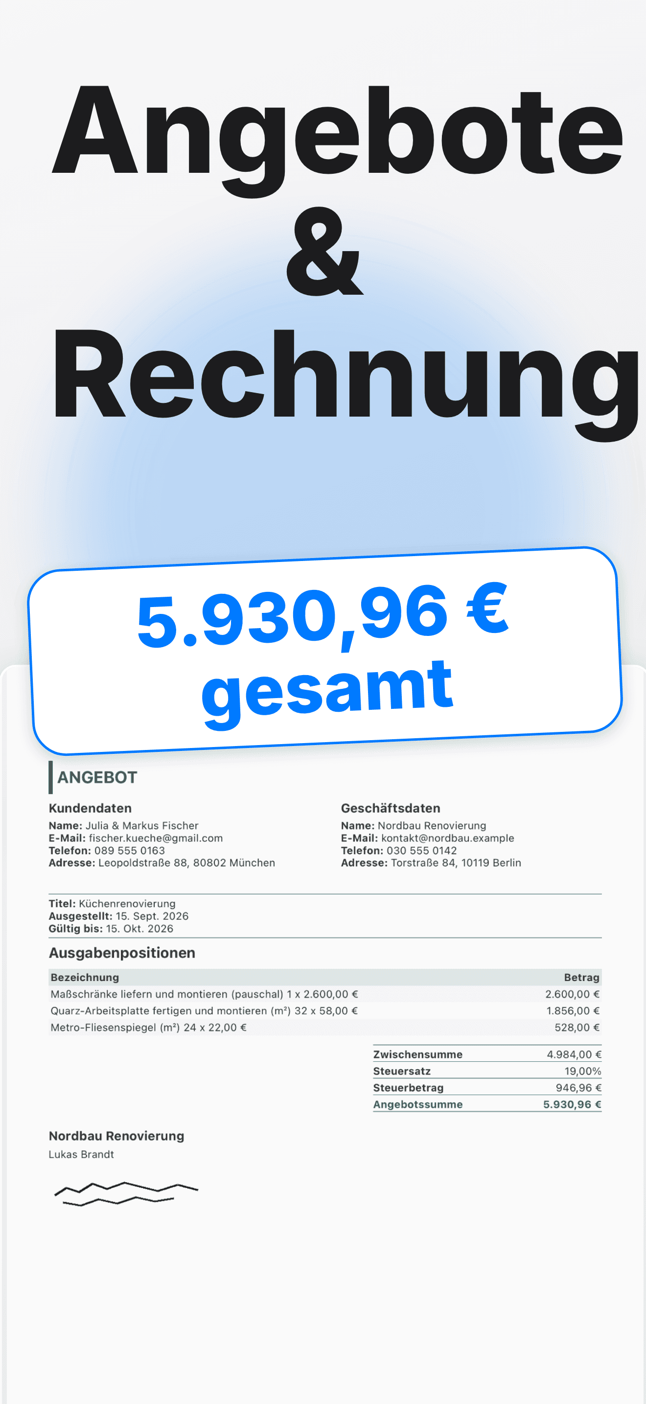 Angebote, Kostenvoranschläge und Rechnungen an einem Ort