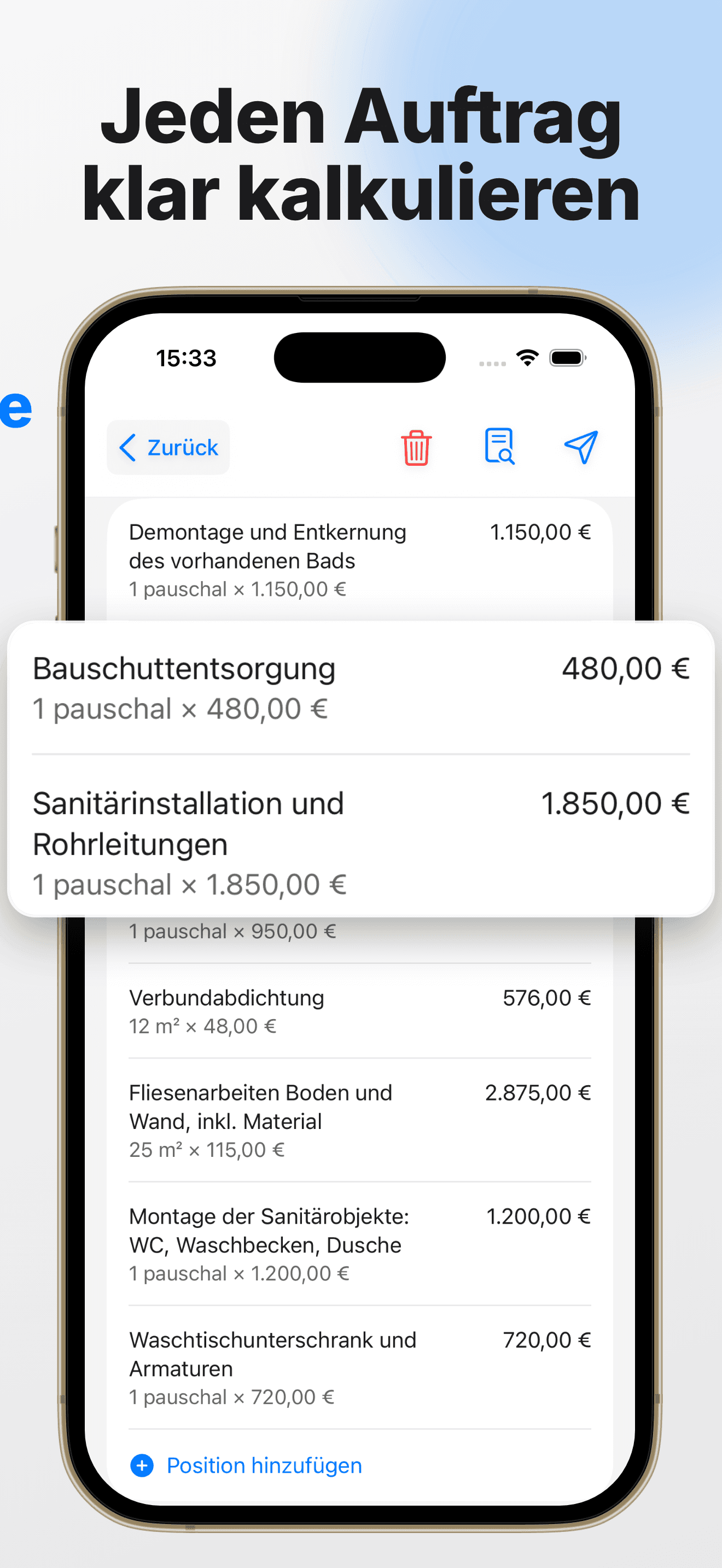 Aufschlag, Umsatzsteuer, Anzahlungen und Zahlungsverlauf
