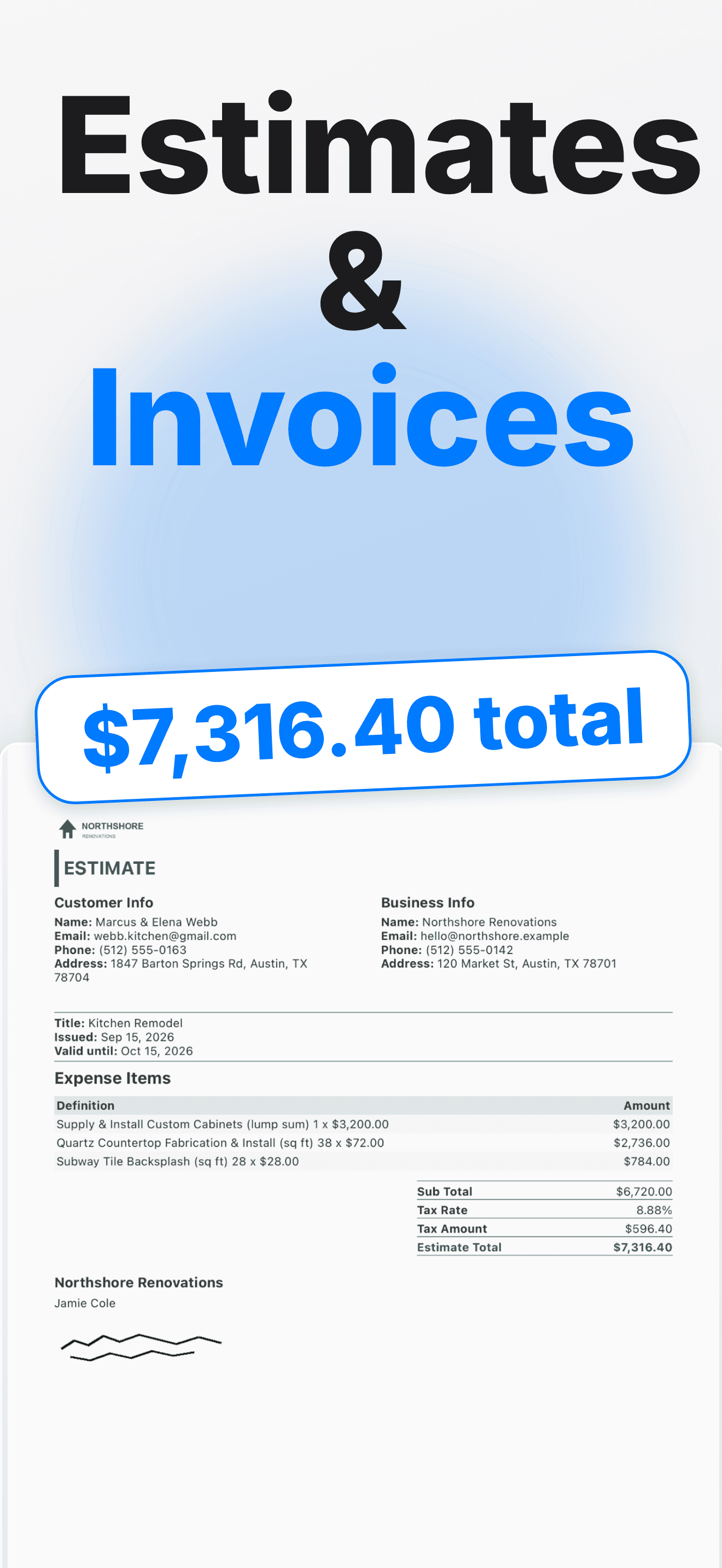 Estimates, quotes, and invoices in one place