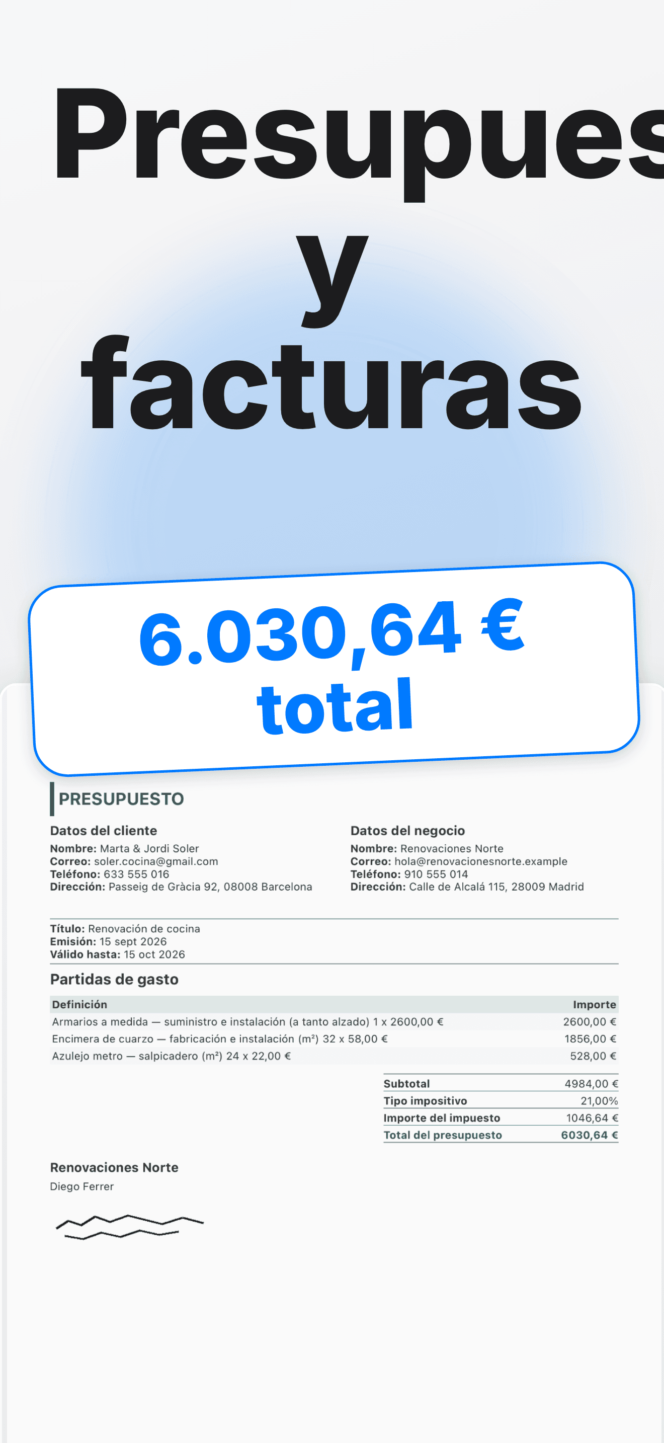 Presupuestos y facturas en un solo sitio