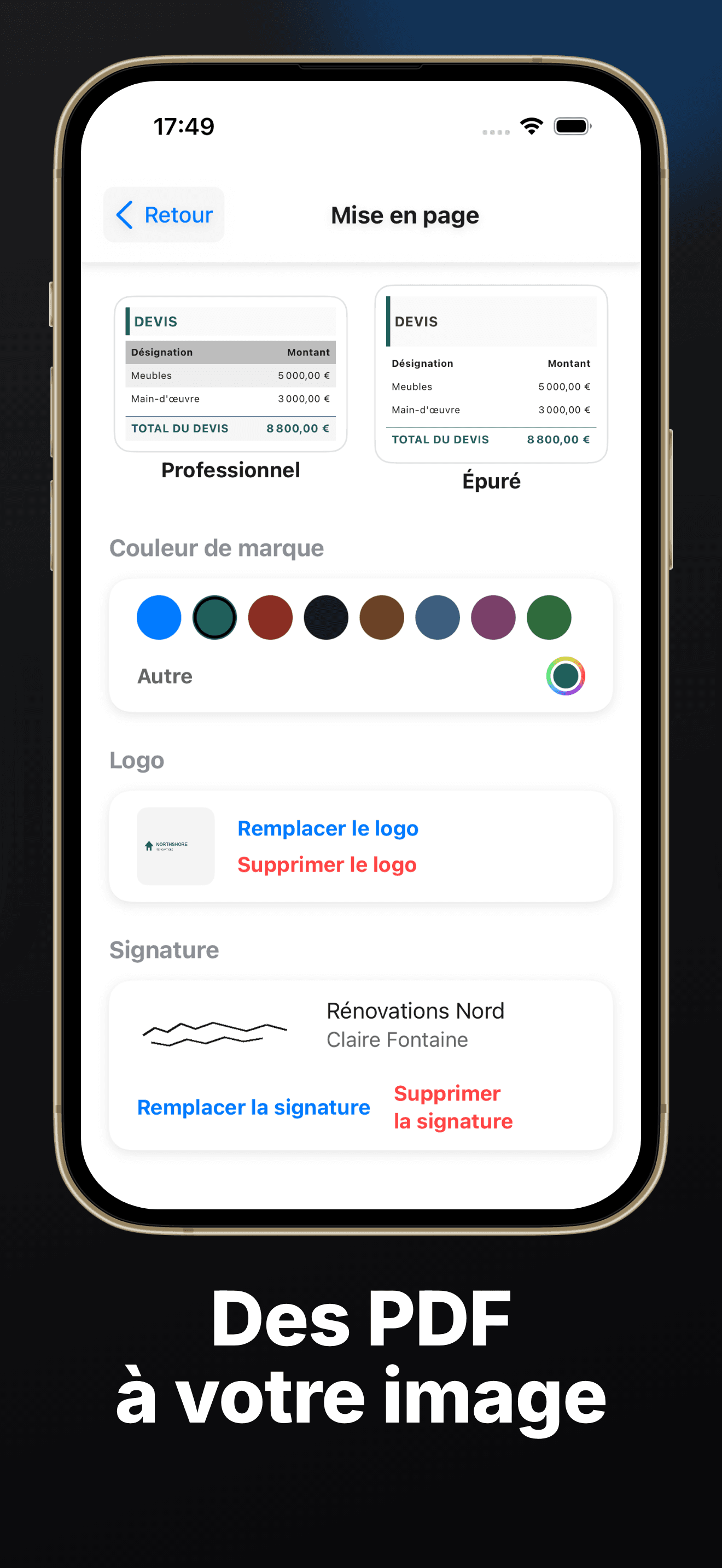 PDF de marque — logo, couleur et six modèles