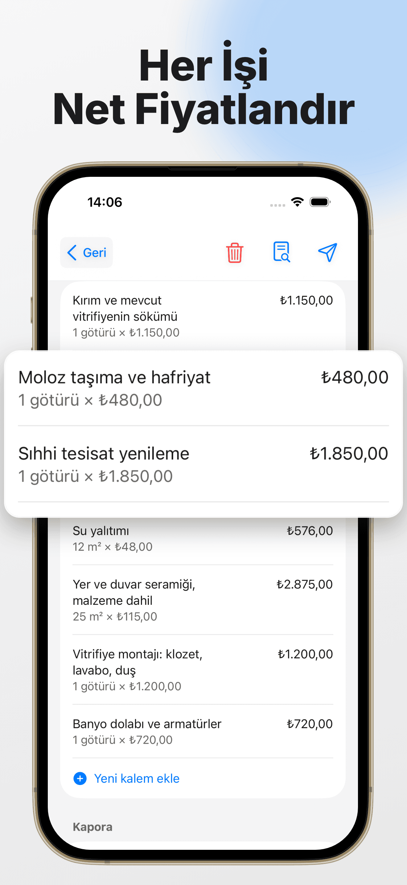Marj, satış vergisi, kapora ve ödeme geçmişi